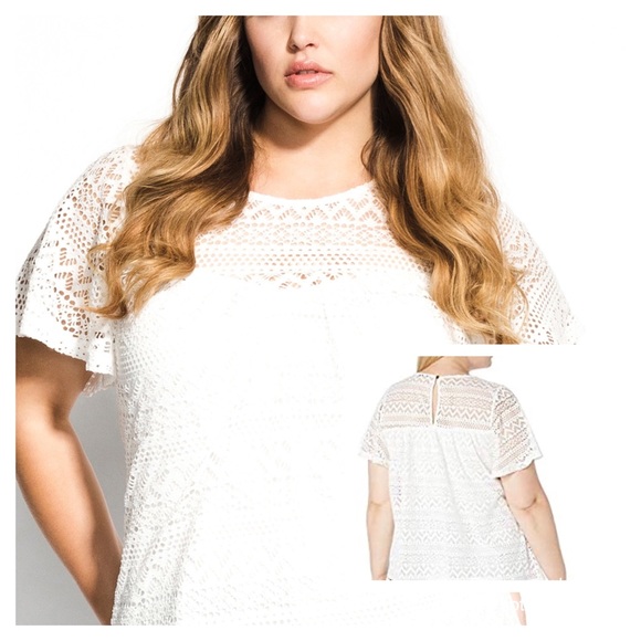 City Chic Tops - 14/16/18 City Chic Serenity White Lace Overlay Top